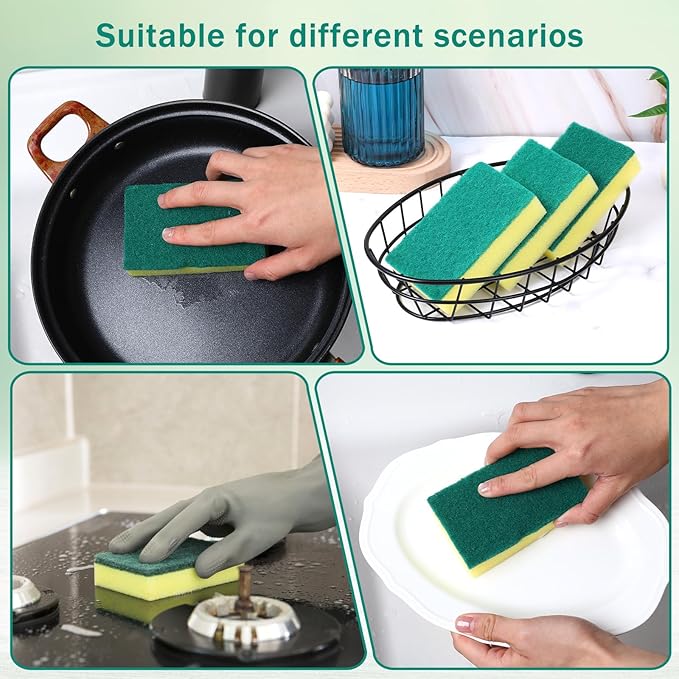 30 Pack Individually Wrapped Sponges, Dishwashing Bulk Sponge, No Scrub Sponges for Dishes Household Kitchen Apartment Cleaning, Car Bike Washing（Green