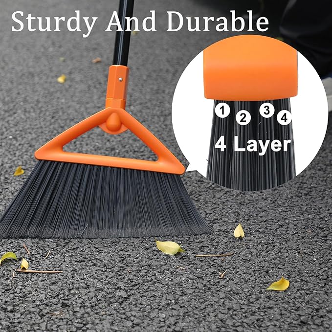 SZJYHQY 3 Pack Outdoor Indoor Broom, Brooms for Sweeeping Indoor, Heavy-Duty Kitchen Broom with Long Pole, Angle Broom Orange for Garages Restaurant Courtyard Office Slidewalk Lobby Sweep Dust