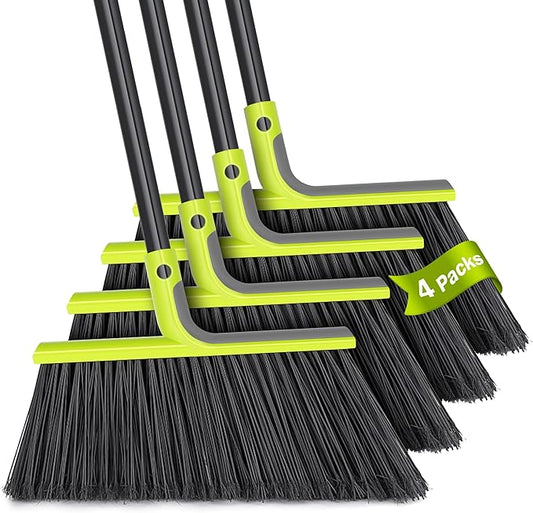 TidyBliss 4 Packs Outdoor Broom Heavy Duty, 56 inches Tall Commercial Soft Bristle Angle Brush for Sweeping Outside Patio Garden Porch Deck Shop Restaurant Garage House Lobby Hardwood Floors (Green)