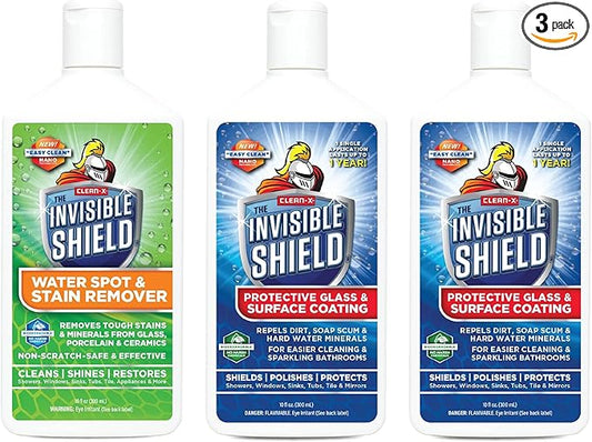 Invisible Shield Protective Glass + Surface Coating (2) & Water Spot and Stain Remover (1) - Restorer 3 Pack - 10 oz