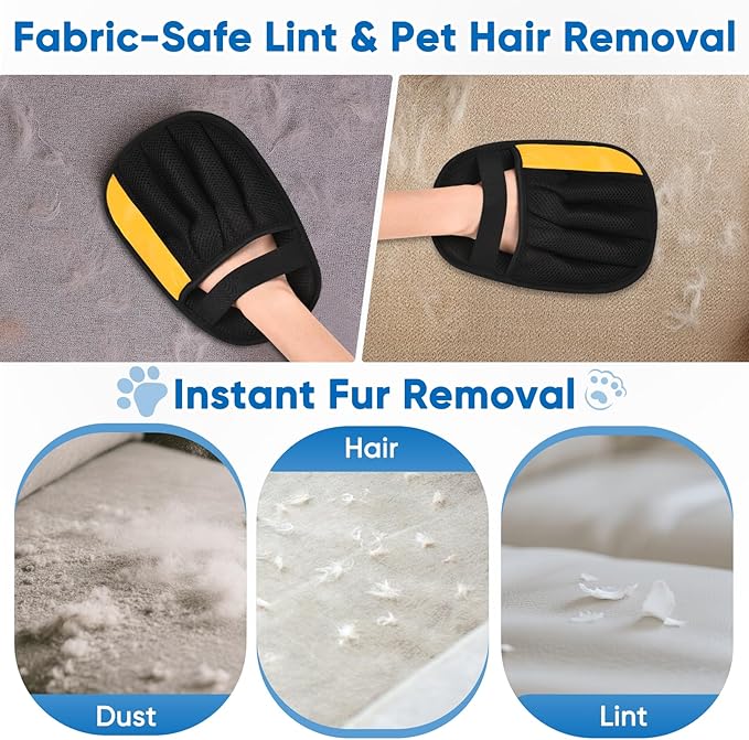 Jimtoiny Upgraded Pet Hair Removal Glove, Five-Finger Electrostatic Reusable & Quick-Clean Grooming Remover Gloves for Dogs & Cats, Gently Remove Fur from Furniture, Laundry, Carpet & Car Seats