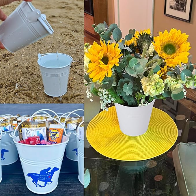 20 Pack 4 Inch White Mini Metal Bucket, Elegant Galvanized Buckets with Handles, Tin Buckets, Small Iron Bucket, Mini Metal Pail for Party Favors, Crafts, Garden & Beach