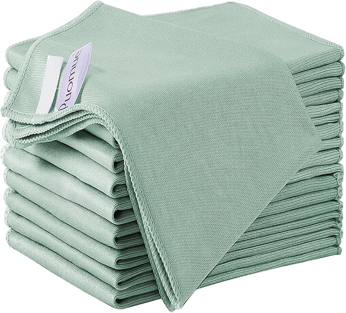Puomue 10 Pack Microfiber Glass Cleaning Cloth, 10.8Inch X 13.8 Inch, Lint Free Quickly Clean Windows, Mirrors, Glasses, Phone Screens, Camera Lenses (Green)