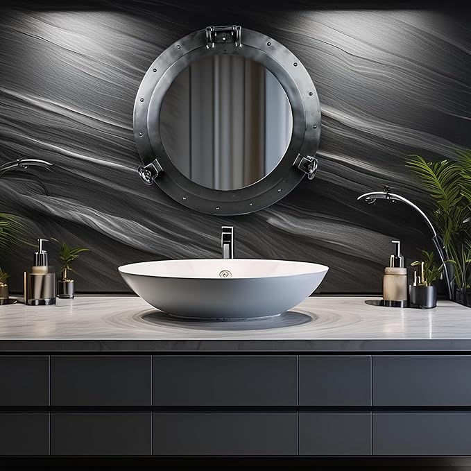 Nagina International Premium Vintage Antique Rustic Polished Aluminium Black Porthole (20 Inches)