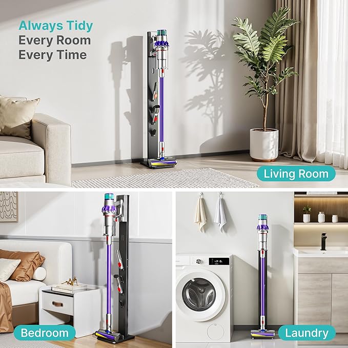 PEGZONE Vacuum Cleaner Stand, Compatible with Cordless Vacuums Dyson Gen5 V15 V12 V11 V10 V9 V8 V7 V6, Floor Vacuum Accessory Holder with 4 Hooks, Metal Storage Bracket Organizer, Black