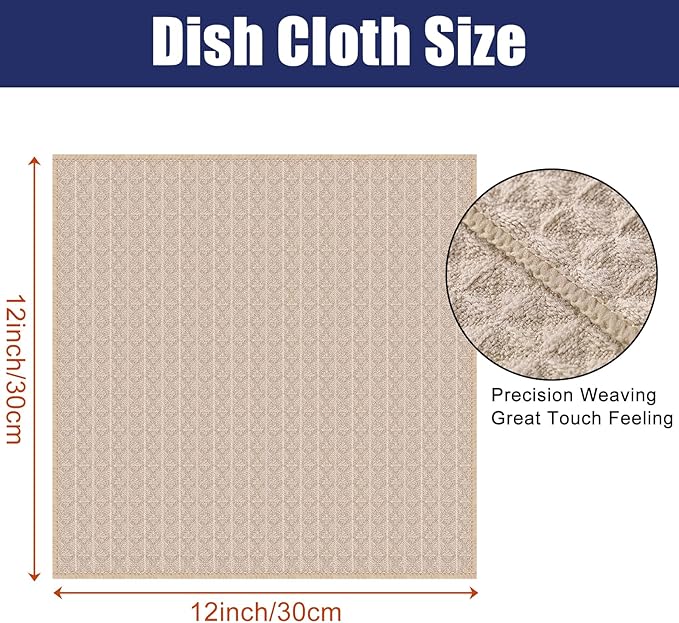 Homaxy Microfiber Waffle Weave Kitchen Dish Cloths, 12 x 12 Inch Ultra Absorbent and Solid Color Dish Towels for Kitchen Fast Drying Dishcloth for Washing Dishes, 6 Pack, Beige