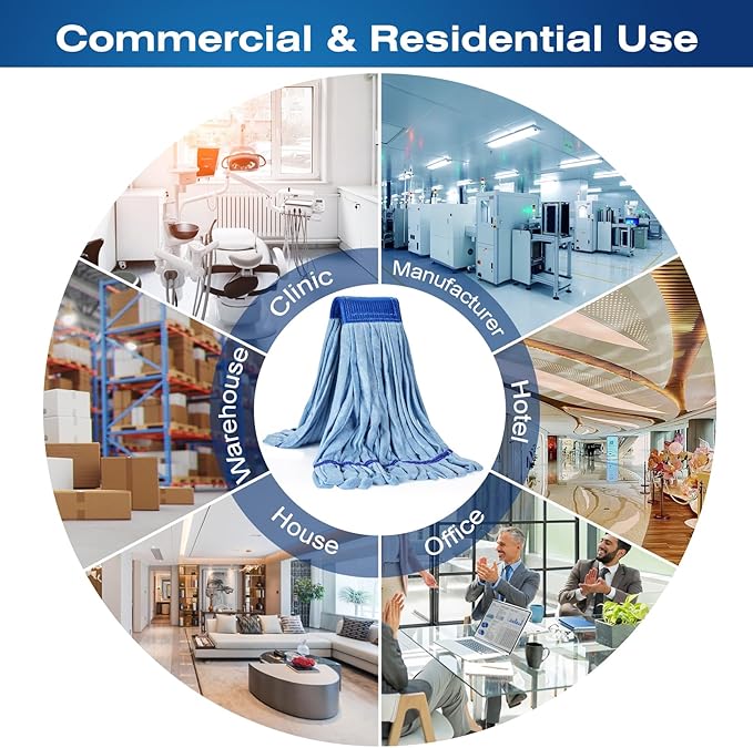 Matthew Cleaning Microfiber Tube Mop(Meduim,Blue,6Pack) Heavy Duty Mop Head Replacement,Excellent Absorbency,Premium launderability,Reusable,Loop end for Home,Commercial&Industrial Use