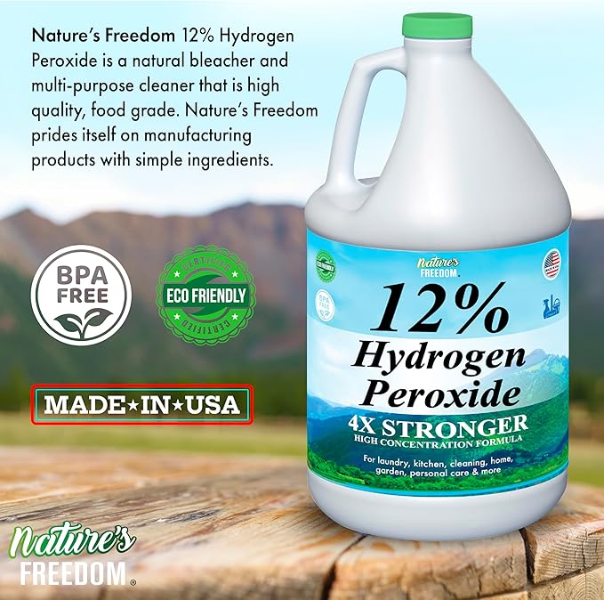Nature's Freedom 12% Hydrogen Peroxide, Food Grade H2O2 and Purified Water Only, 2 Gallons Solution