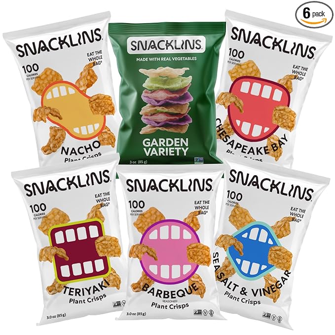SNACKLINS Plant Based Crisps - Vegan Healthy Snacks - Gluten Free, Grain Free, Plant Based Crisps, 100% Kosher For Passover, Low Calorie - No Added Sugar, Crunchy, Puffed Snack - Variety Pack - 3oz Bag (Case of 12)