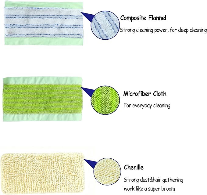 EaseYourDay Wet and Dry Mop, Super Firm Clip on Pads, 3 Washable Mop Pads, Lightweighted&Sturdy Aluminum Pole