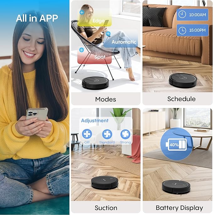 Bagotte Robot Vacuum and Mop Combo,4 in 1 Robotic Vacuum Cleaner,5000Pa Robotic Vacuum with Schedule,Quiet Slim,Self-Charging,Wi-Fi/Voice/App,Perfect for Pet/Hard Floors,/Carpet