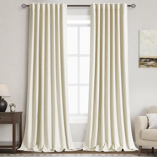 Nanspring Warm Beige Linen Blackout Curtains 120 Inches Long Back Tab Rod Pocket Heat Reducing Extra Long 10 Ft Total Blackout 2 Panels Set for Sliding Door Boho Farmhouse Curtains Drapes 52x120