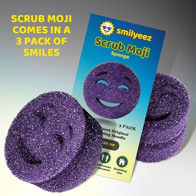 The Original Smiling Handle for Scrub Daddy (Reg. TM) Sponge and Scrub Moji Sponge - (White Handle) & 3 Purple Scrub Moji's