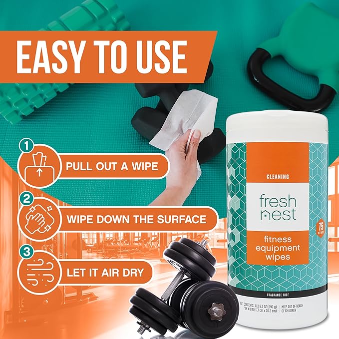 Fitness Equipment Wipes - Cleaning Wipes for Yoga Mats, Pilates Studios, Gyms, Peloton & Cycle Bikes, Spas - Fragrance-Free Wipes Surface Cleaning for Home, Office, Gym 75-Count (Pack of 2)