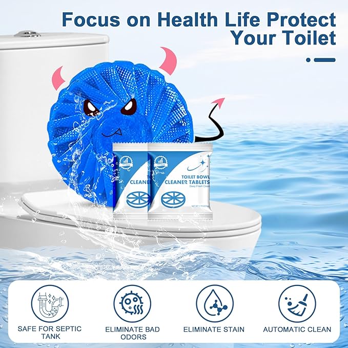 Msvvko Automatic Toilet Bowl Cleaner Tablets Blue Gel Toilet Tank Cleaners, Septic-Safe Hard Water Ring Stain Remover, Prevent Stain Build Up Bathroom Cleaning & Deodorizer - 60 Tabs