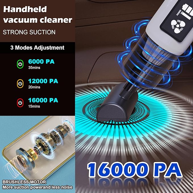 Bonbiyou Handheld Cordless Vacuum Cleaner, 15000Pa Powerful Suction Portable Car Vacuum, Lightweight Rechargeable Mini Vacuum for Car, Pet Hair & Home