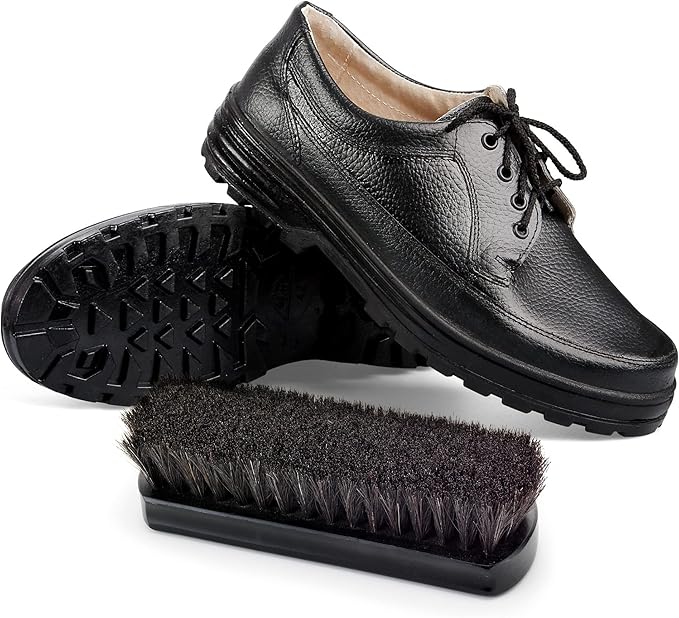 Premium Horsehair Shoe Polish Brush – Handcrafted Beechwood Shoe Brush for Shine and Buffing – Luxurious Shoe Shine Brush with Soft Horsehair Bristles (Black)
