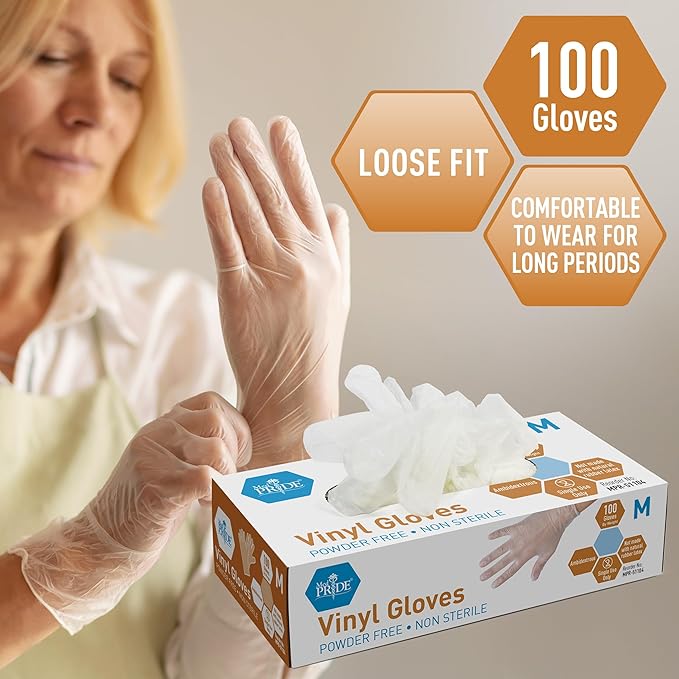 MedPride General Purpose Powder-Free Vinyl Gloves, Medium, Box/100