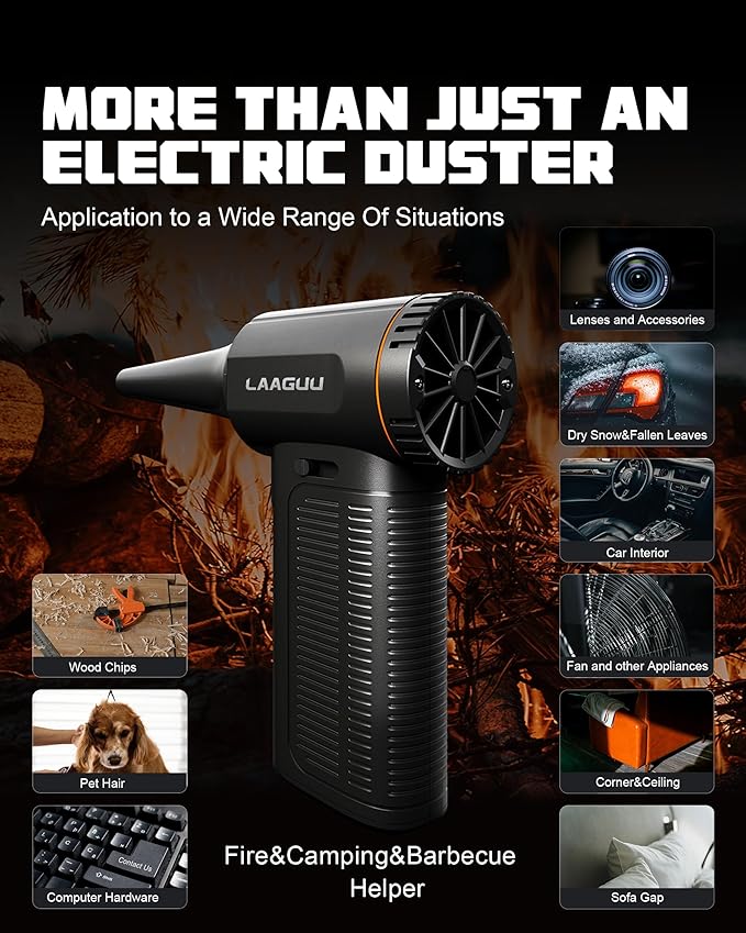 Electric Compressed Air Duster, 130000RPM Adjustable Infinitely Speed Handheld Mini Blower Cordless, 8000mAh Portable Power Fan Home Cleaner for Car Keyboard Computer PC Outdoor (Black II, Pro)