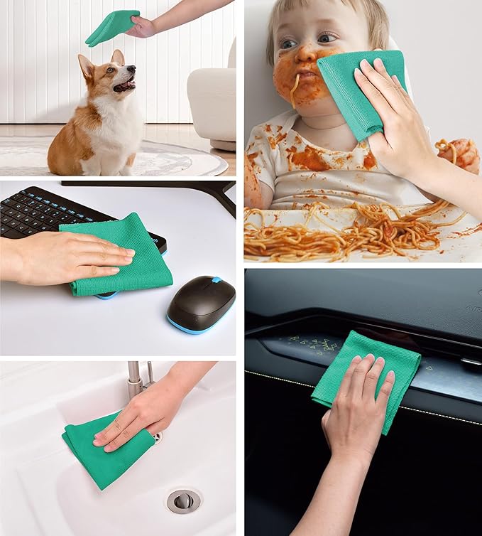 KitchLife Microfiber Cleaning Cloth Roll, 100 Pack - Tear-Away Microfiber Paper Towels, Lint-Free, Reusable, Washable for Kitchen, Car, Dishes, and Sensitive Surfaces (Emerald Green)