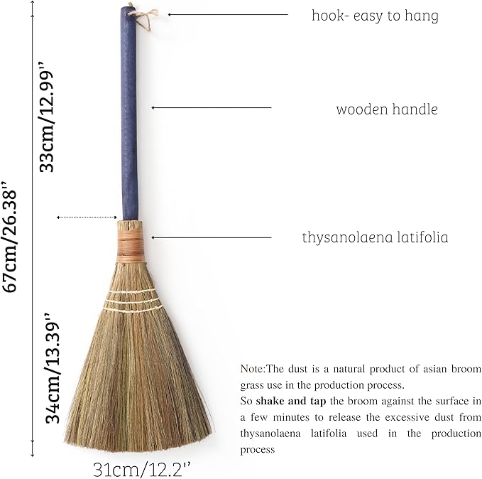 TTS For Home Handmade Whisk Sweeping Broom - Brooms for Wedding Jumping Ceremony Halloween DIY Decoration - Vietnamese Straw Soft Broom - 12.2" Width, 26.38" Length