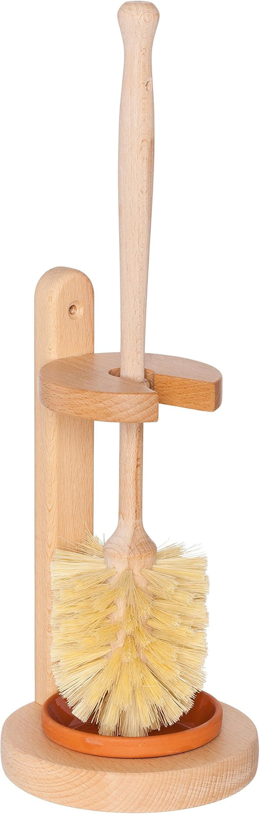 REDECKER Oiled Beechwood Toilet Brush Stand with Tampico Fiber Toilet Brush, 9-7/8 inches - Natural Bristles are Heat-Resistant and Retain Shape, Made in Germany - Wood Toilet Brush Set