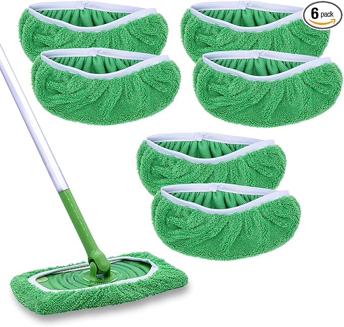 RuannoClean Reusable Mop Pads Compatible with Swiffer Sweeper Mop, Washable Wet Mop Pads Refills, Dry Sweeping Cloths, Microfiber Mops for Floor Cleaning -6 Pack