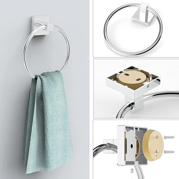 Ruacq Chrome 4pcs Bathroom Hardware Set-Toilet Paper Holder-Towel Ring -Towel Hooks for bathrooms-18 Inch Towel Bar Stainless Steel Wall Mounted, Bathroom Accessories Set