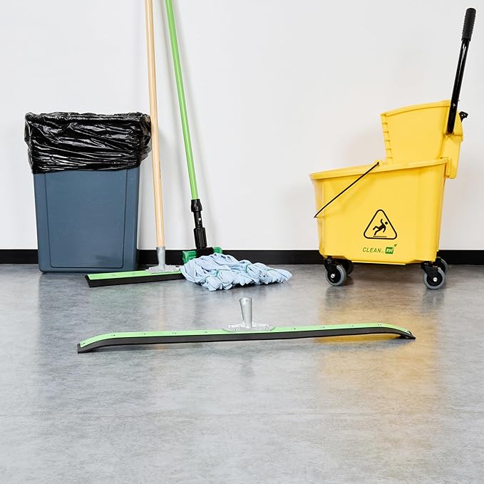 Restaurantware-SQUEEGEE ONLY: Clean Tek Professional 35.83 Inch Curved Floor Squeegee, 1 Broom With Rubber Blade - Handle Sold Separately, Heavy-Duty, Green Steel Wiper For Floor