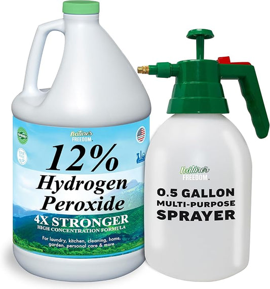 Nature's Freedom 12% Hydrogen Peroxide with Pump Sprayer, Food Grade H2O2 and Purified Water Only, 1 Gallon Solution