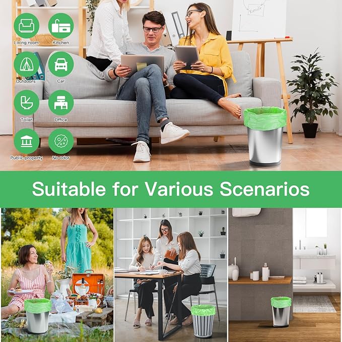 Small Trash Bags Biodegradable 1.6-Gallon - Clear Green Bulk 100 Counts Easy Tearing Compostable Mini Garbage Bag Ultra Strong Unscented Waste Basket Liners for Pet Garden Home Inwaysin