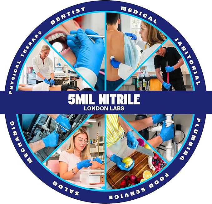 Sky Blue 5 Mil Nitrile Exam Gloves Disposable Latex Free | Medical Rubber Gloves for Doctors, EMT, First Aid Kit, Food Service & Cleaning | Bulk Nitrile for Mechanics (100 CT) - Large