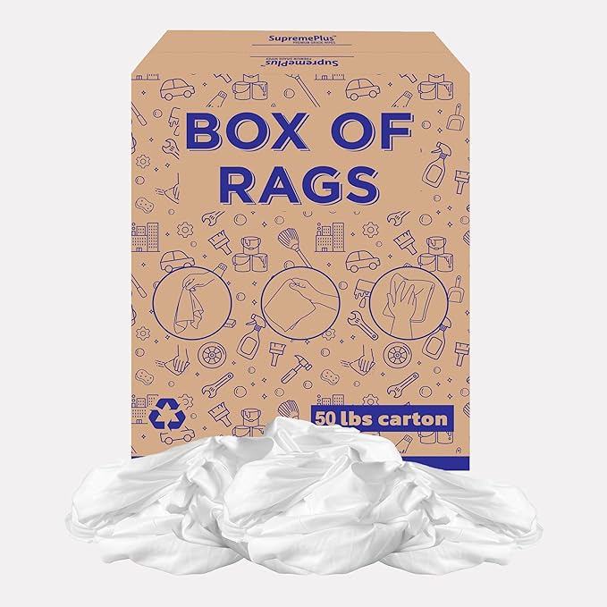 SupremePlus Recycled White Sheeting Cleaning Rags (50 lbs. Box) – Lint Free White Cotton Cloths for Manufacturing | Automotive | Janitorial | Shop Rags Bulk - Multipurpose