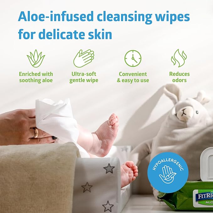FitRight Aloe Personal Cleansing Cloth Wipes, Scented, 8 x 10 inch Adult Large Incontinence Wipes, 68 count, pack of 12