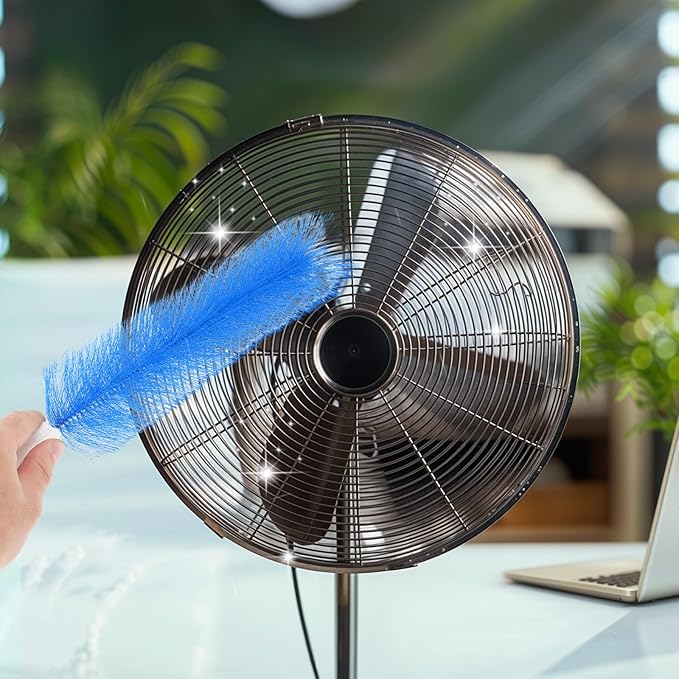 Yuanchu 2 Pcs Fan Cleaner Brushes, Bendable Fan Cleaning Brush Cobweb Duster Set Microfiber Head Washable Brush for Ceiling Fan Air Vents Curtains Cars Box Fan(Blue)