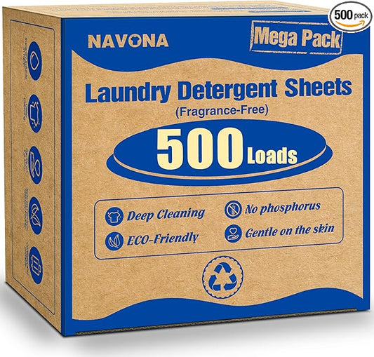 500 Loads Laundry Detergent Sheets, Eco-friendly Laundry Sheets, Powerful Cleaning, Suitable for Homes, Dorms, and Apartments- [Fragrance-Free]