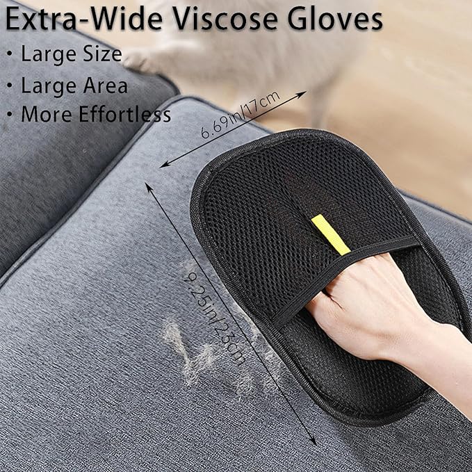 YOHOABSER Pet Hair Removal Gloves, Dog Grooming Gloves&Cat Deshedding Gloves for Shedding Control, Electrostatic Hair Remover for Furniture, Couch, Car Seat, Reusable & Easy to Clean(Black 2Pcs)