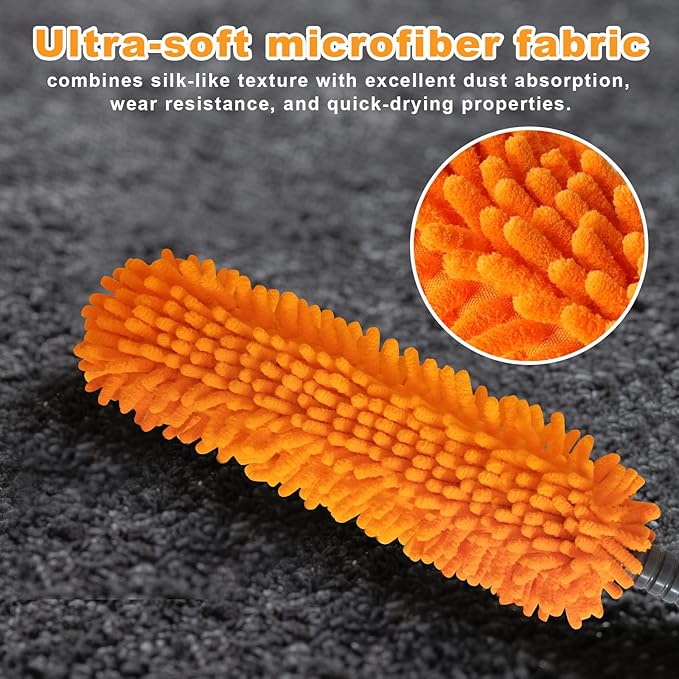16'' Microfiber Duster with Long Handle,Reusable Detachable Head Duster for Car Interiors,Windows, Furniture, Electronics,Home
