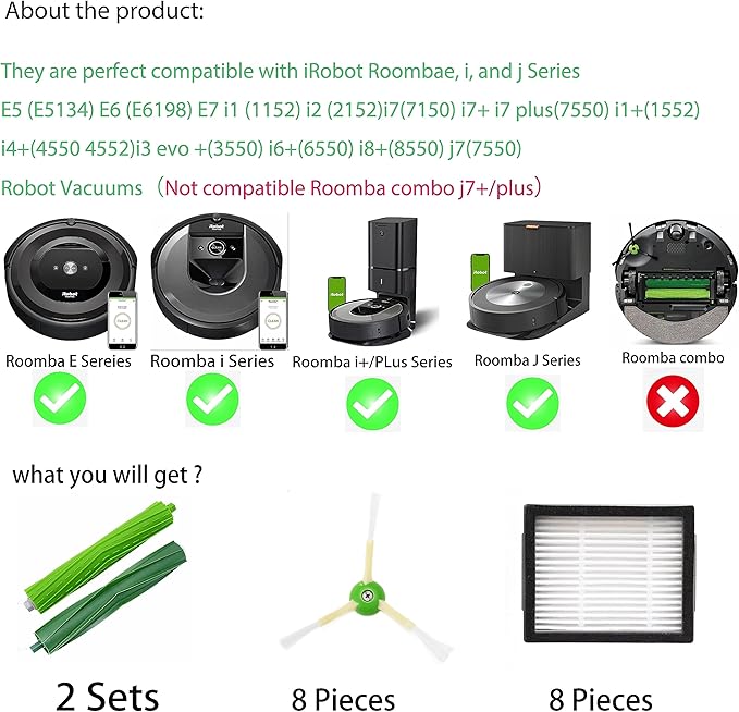 Replacement Parts for iRobot Roomba evo combo i7 i7+ i3 i3+ i4 i4+ i6 i6+ i8 i8+ i1 i2 i5 j5 j7 j8 plus e5 e6, Compatible with E/i/j Series Accessories Kits 20 Pack