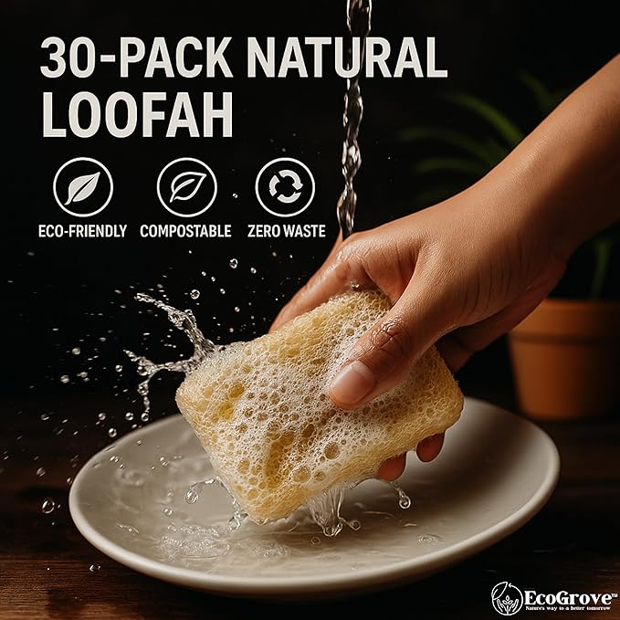 Loofah Sponges 100% All Natural BPA Free Loofahs for Dishes, Face, Soap Making, Shower, Exfoliating Eco-Friendly Biodegradable 30 Pack Compressed (Loofah)