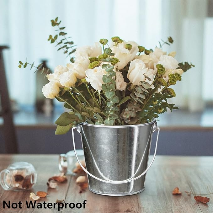 Galvanized Tin Metal Buckets with Handle, 6 Pack 5.91 Inch Iron Pail, Easter Bucket,Pencil Holder and Flower Pots,Craft Supply Holders for Events,School Storage and Party (Silver)
