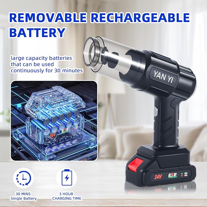 Car Vacuum Portable Cordless: 5000PA Handheld Vacuum Cleaner,6 in 1 Air Duster and Vacuum Cleaner with Multi-Nozzles,120W Rechargeable High Power Suction & Blower for Car, Home, Office, Pet Hair