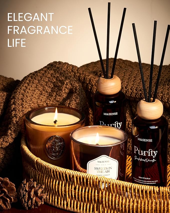 M&SENSE Orange Blossom Reed Diffuser: 6.3 fl oz Non-Toxic Aroma Set with Sticks, Light & Subtle Fragrance, Long-Lasting Natural Essential Oil Gifts for Bedroom, Shelf Decor & Small Spaces