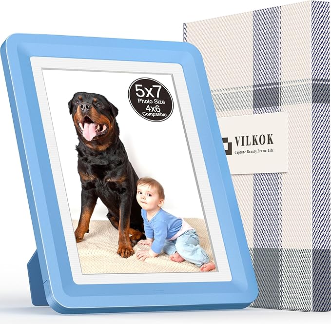 1-Pack 5x7 Picture Frame or 4x6 with Mat – Shatterproof Plastic Photo Frame for Family, Nursery, and Playroom, Wall & Tabletop Picture Frames for Home, Office, Safe & Lightweight Design in Sky Blue