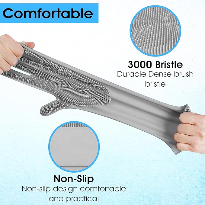 ZENELANEP Pet Grooming Gloves - High-Density Silicone Gloves with Enhanced Five Finger Design for Massaging and Bathing Dogs and Cats (Grey)