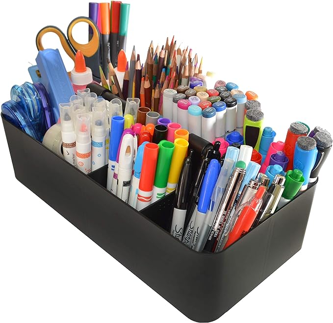 8 Compartments DIY Dividers,Large Portable Caddy, Multi Purpose,Stackable, Modern Solution for School, office, Desktop Endless use of your Choice -MADE IN USA (Black)
