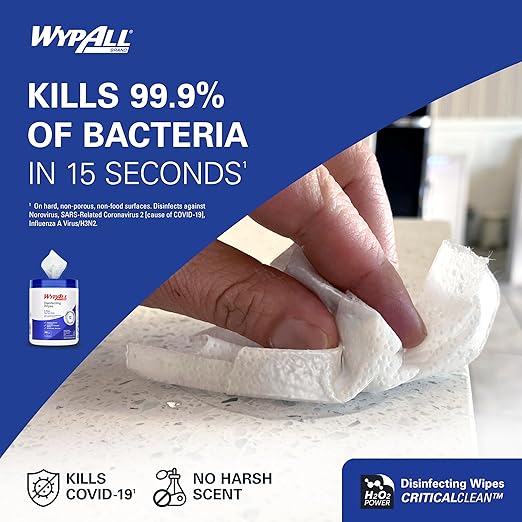 WypAll Disinfecting Wipes (54481), with Hydrogen Peroxide Disinfectant Cleaner for Commercial, Industrial & Healthcare, 5.75 x 7 inch Sheets, Fresh Scent (3 Canisters of 185 Sheets)