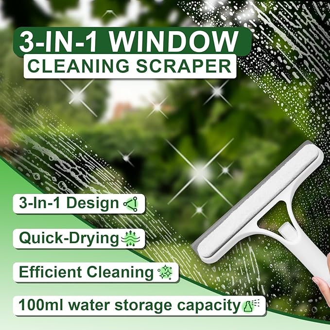 FZHZVVZPY 3 in 1 Window Cleaning Scraper, Window Squeegee with Sprayer, Window Cleaning Scraper for Windows, Walls, Car Windshields, Bathrooms, Kitchens, All-Purpose Window Cleaner Tool (Yellow)