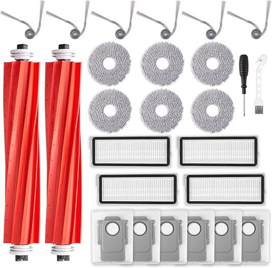 EOVWAEO 26 Pack Accessories for Roborock QV 35A / QV 35S Vacuum Robot, Replacement Accessories 2 Main Brush 6 Mop Pads 6 Dust Bags 6 Sidebrush 4 Filter 1 Cleaning Brush 1 Screwdriver