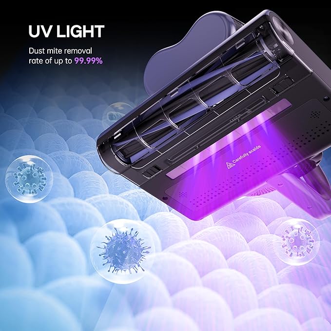 Candy Mattress Vacuum Cleaner, 16Kpa Bed Vacuum Cleaner with UV-C Light, 140°F Heat, 4 Level HEPA Filter & Ultrasonic, Versatile Handheld Vacuums for Bed, Sofa, Couch, Crib(Corded, 650W)